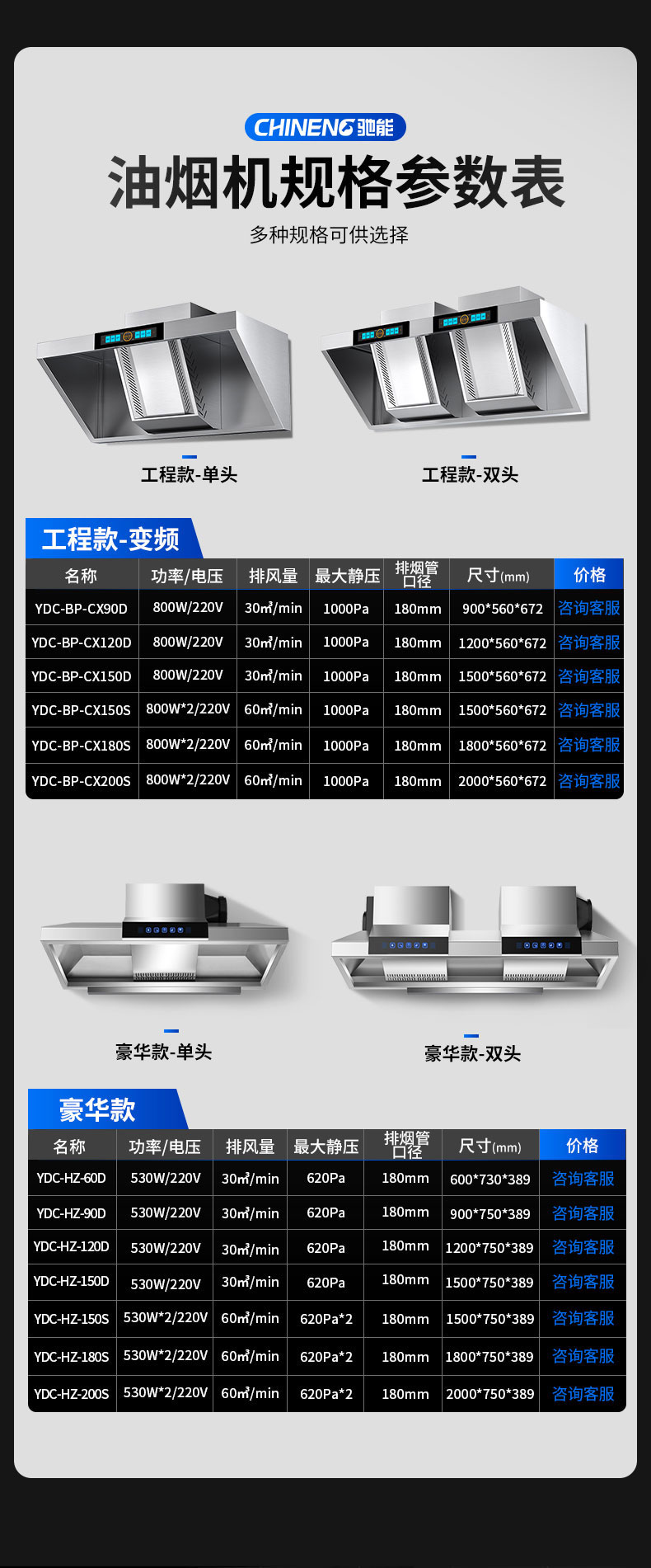 驰能变频油烟机规格参数