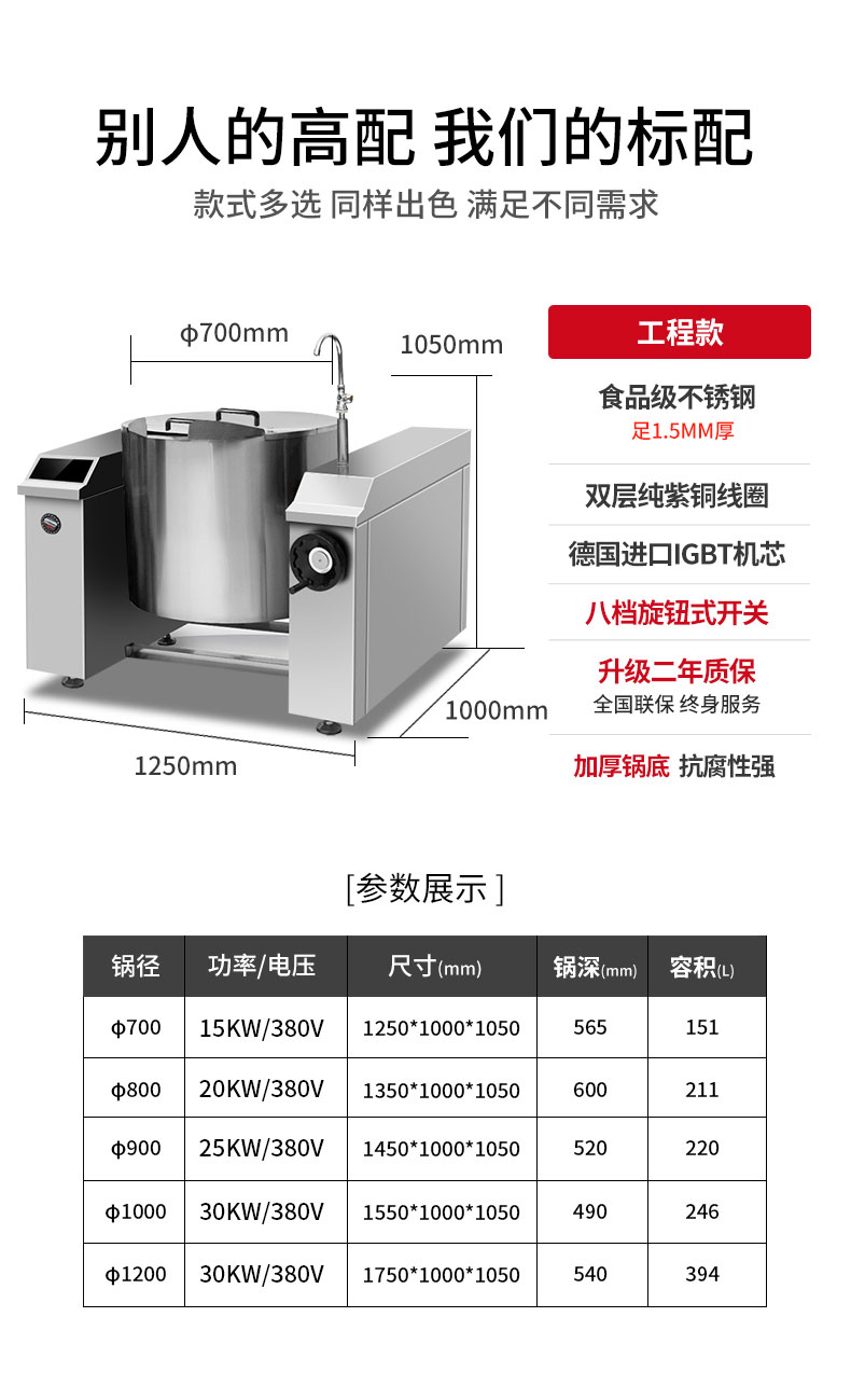 驰能可倾式汤炉规格参数