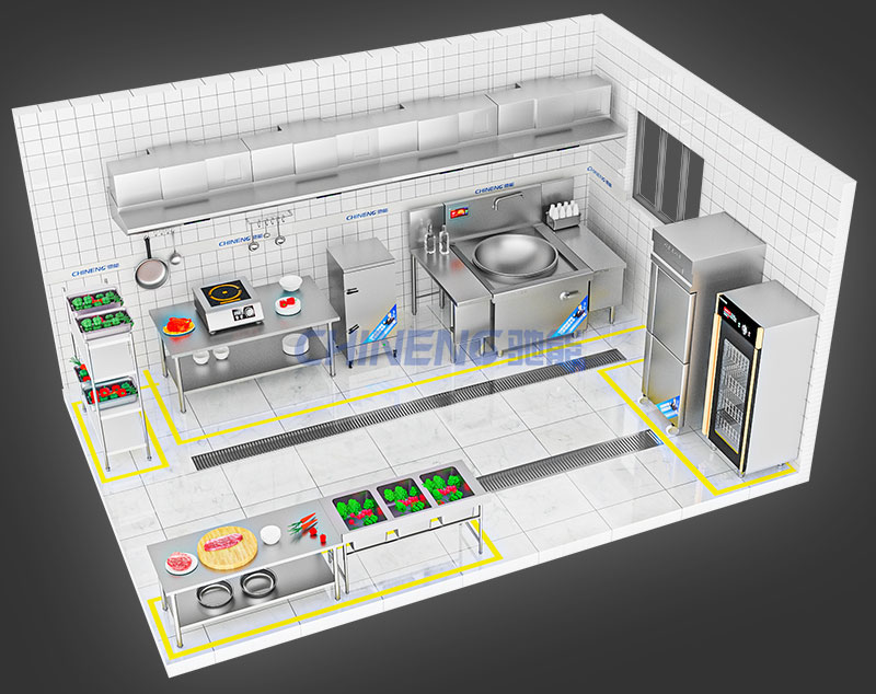 20-50School canteen kitchen 3D Rendering