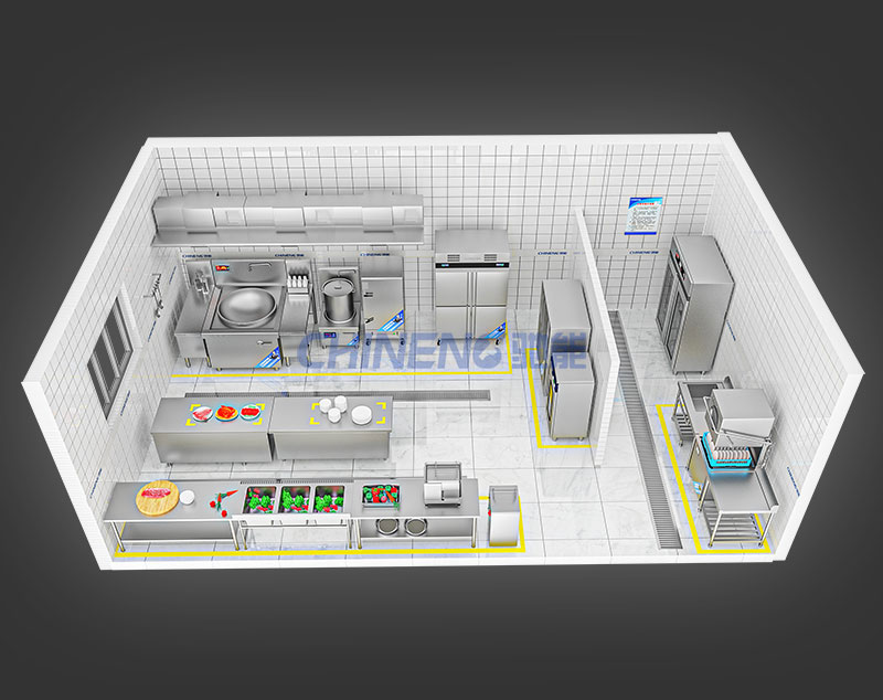 20-50School canteen kitchen 3D Rendering