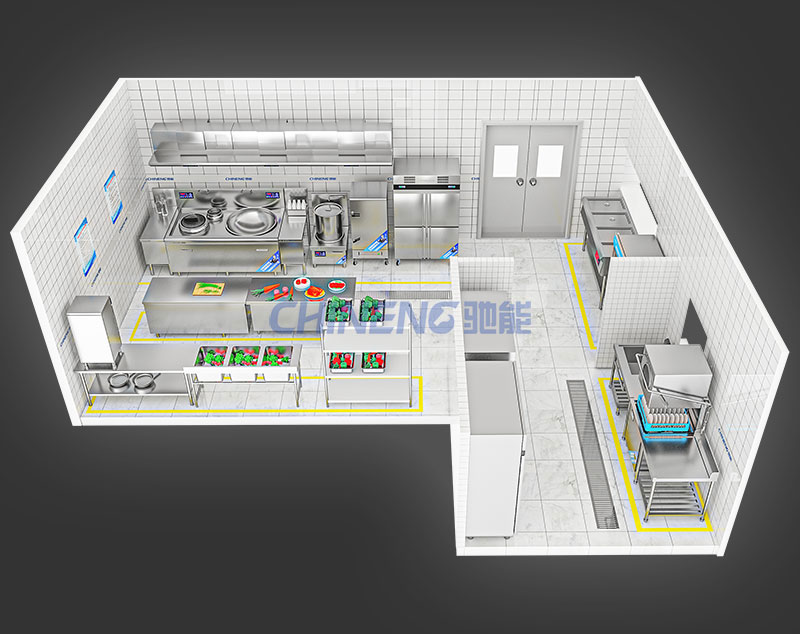 50-100School canteen kitchen 3D Rendering