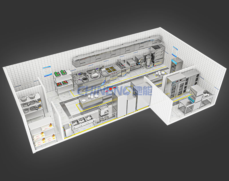 50-100School canteen kitchen 3D Rendering