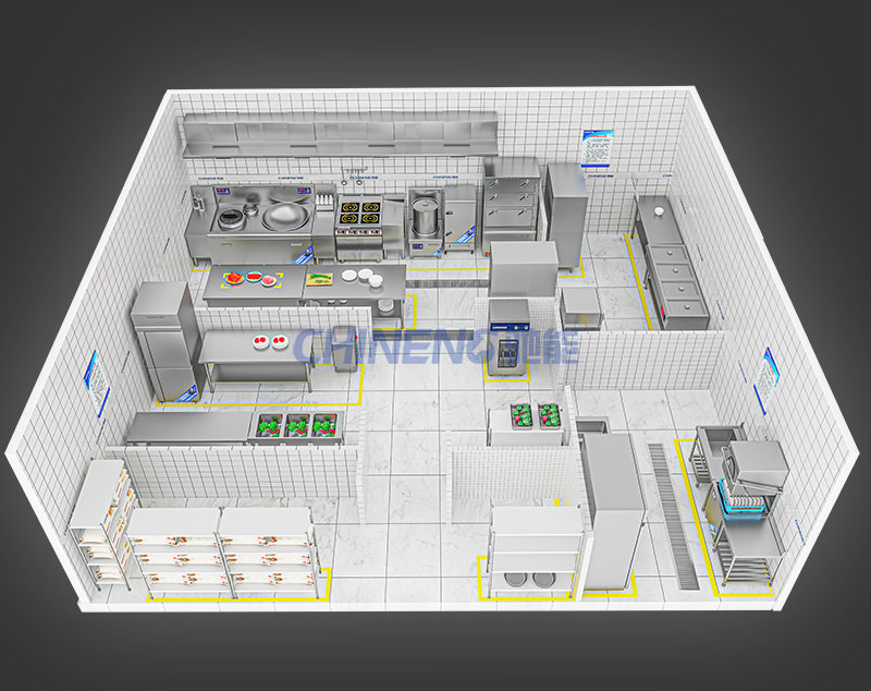 100-150School canteen kitchen 3D Rendering