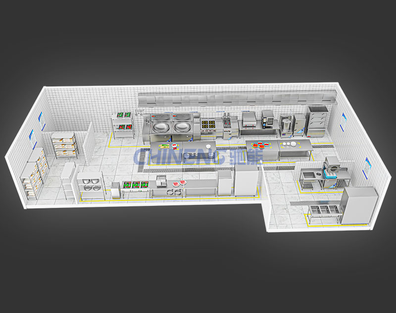 100-150School canteen kitchen 3D Rendering