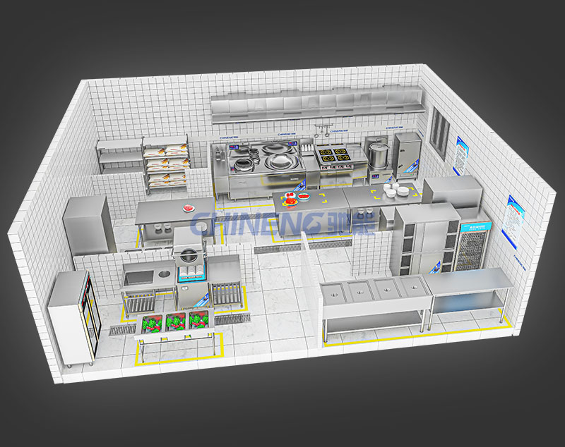 100-150School canteen kitchen 3D Rendering