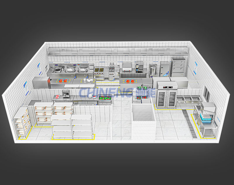 150-200School canteen kitchen 3D Rendering